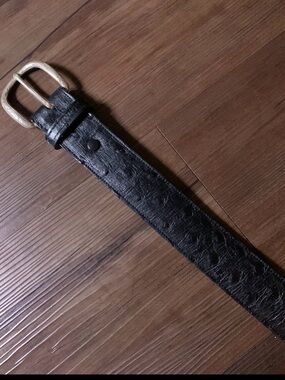 Men's Black Genuine Ostrich Belt with Silver-Tone Buckle 37 1/2” L 1 1/2 W $Firm